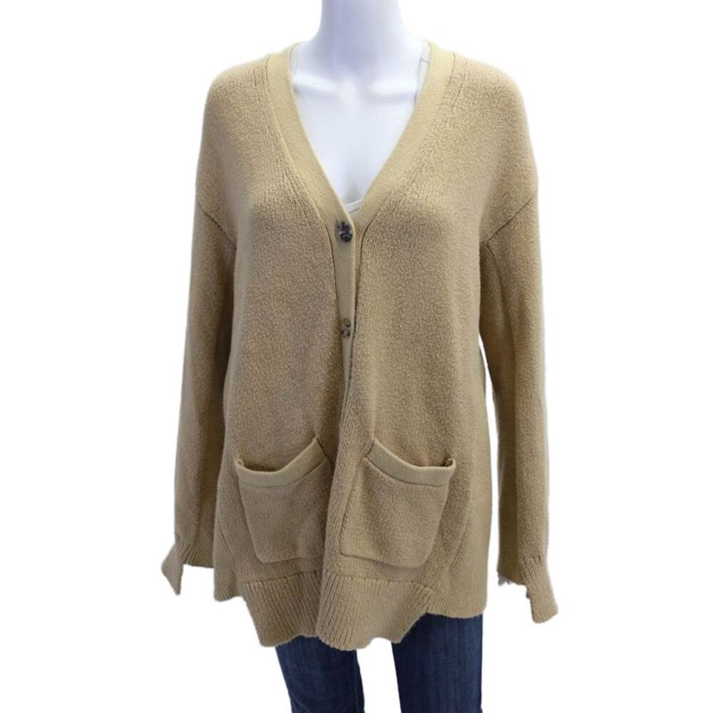 Rosetta Getty Womens Beige V Neck Long Sleeve Cardigan Button 84% Cotton Size L